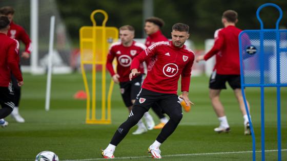 Aaron Ramsey of Wales in training.
Wales MD1 Training Session at The Vale Resort on the 4th June 2022 ahead of the 2022 FIFA World Cup Play Off Final against Ukraine.
Credit: Lewis Mitchell